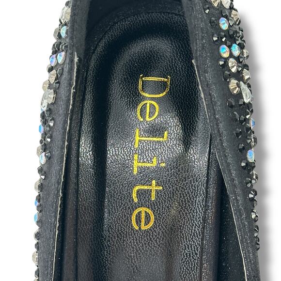 Delite Caroline Black Rhinestone Platform Pumps Heels Womens Size 38 7.5 8 - Picture 10 of 12